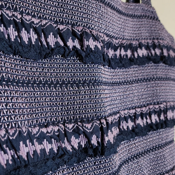 Anthropologie Smocked Embroidered Stretch Purple BlueTank women's size medium - Picture 2 of 15